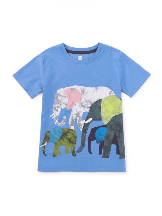 Elephants Graphic Tee - Blue Yarrow