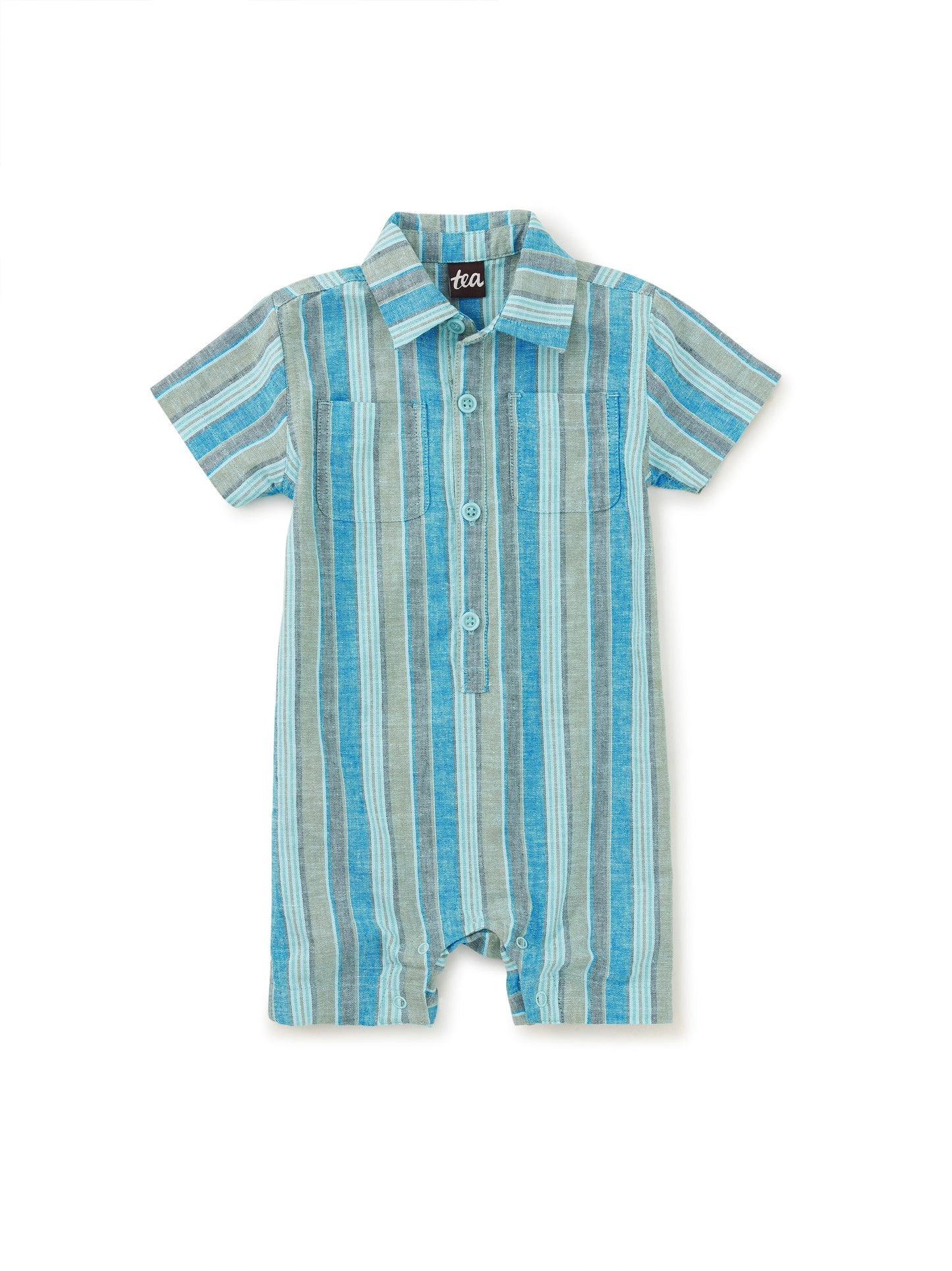 Buttoned Baby Romper - Bay Leaf