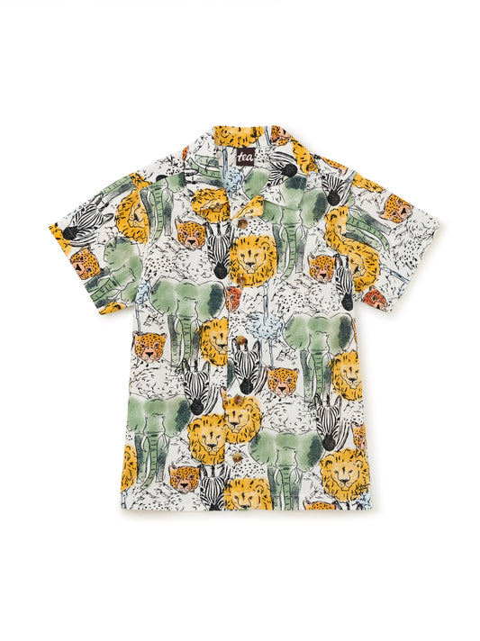 Printed Toddler Camp Shirt - Safari Toile