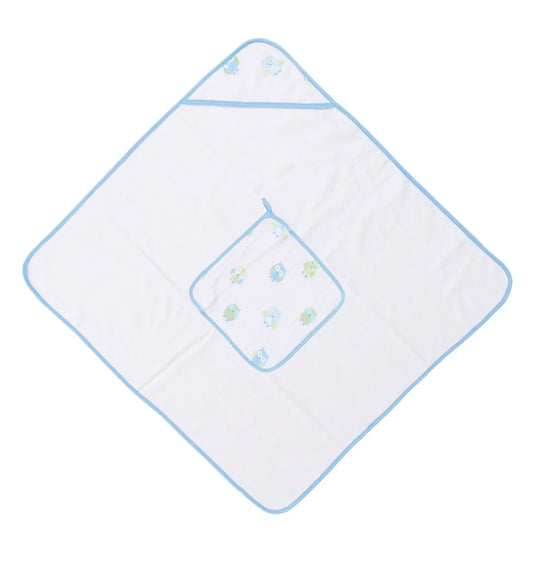 Muslin Hooded Towel & Washcloth - Owl Boy