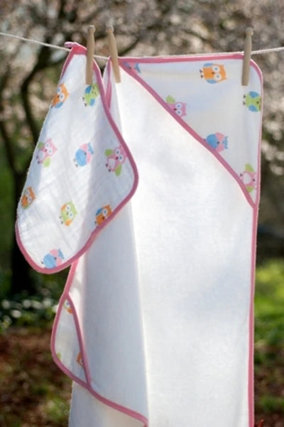 Muslin Hooded Towel & Washcloth - Owl Girl