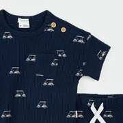Golf Cart Print On Dress Blue Short Set