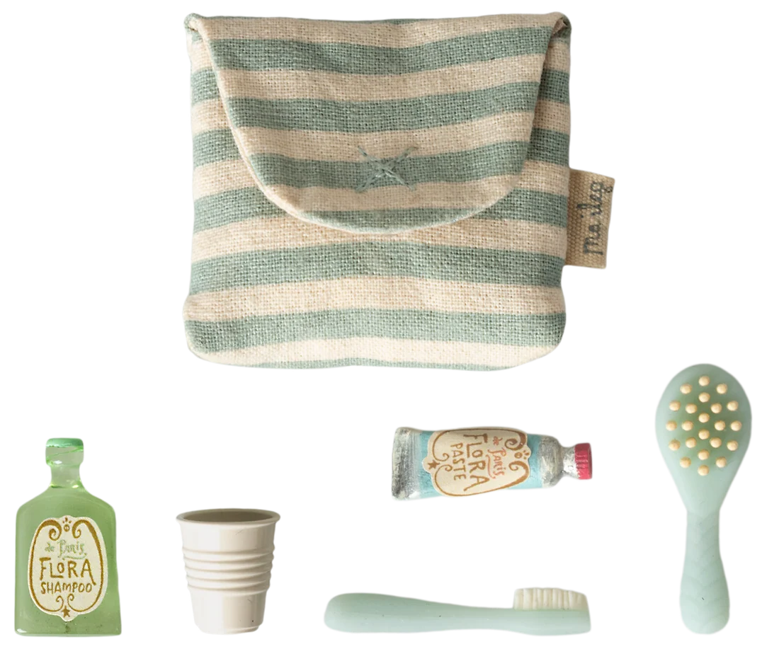 Toothbrush set in bag, Mouse - Blue stripe