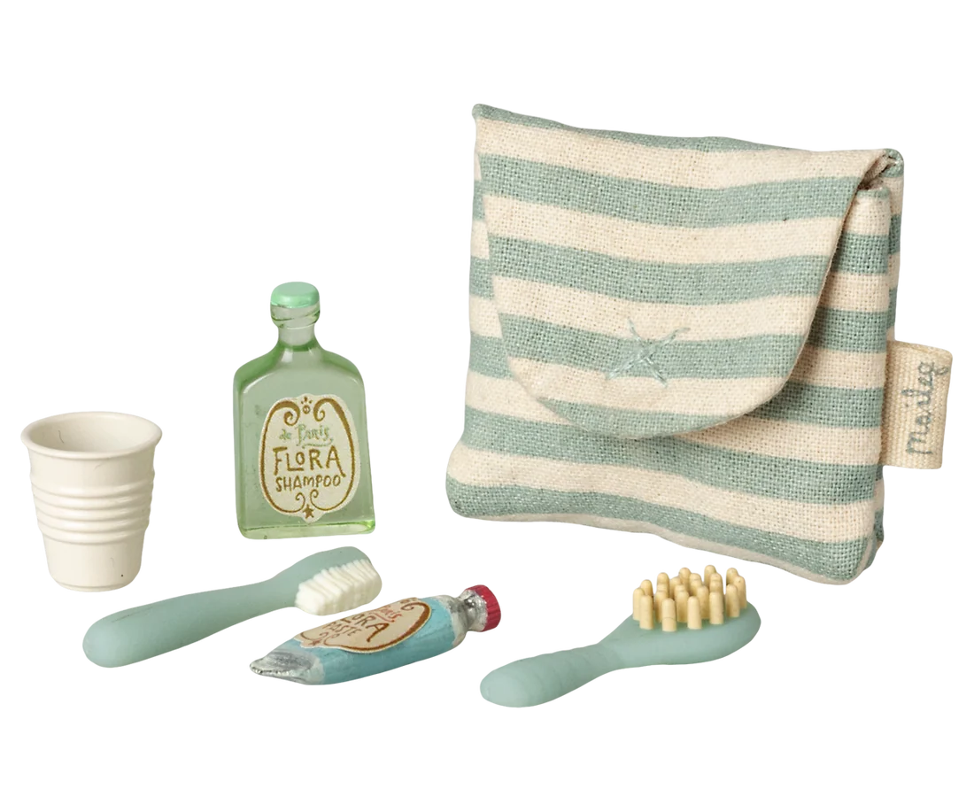 Toothbrush set in bag, Mouse - Blue stripe