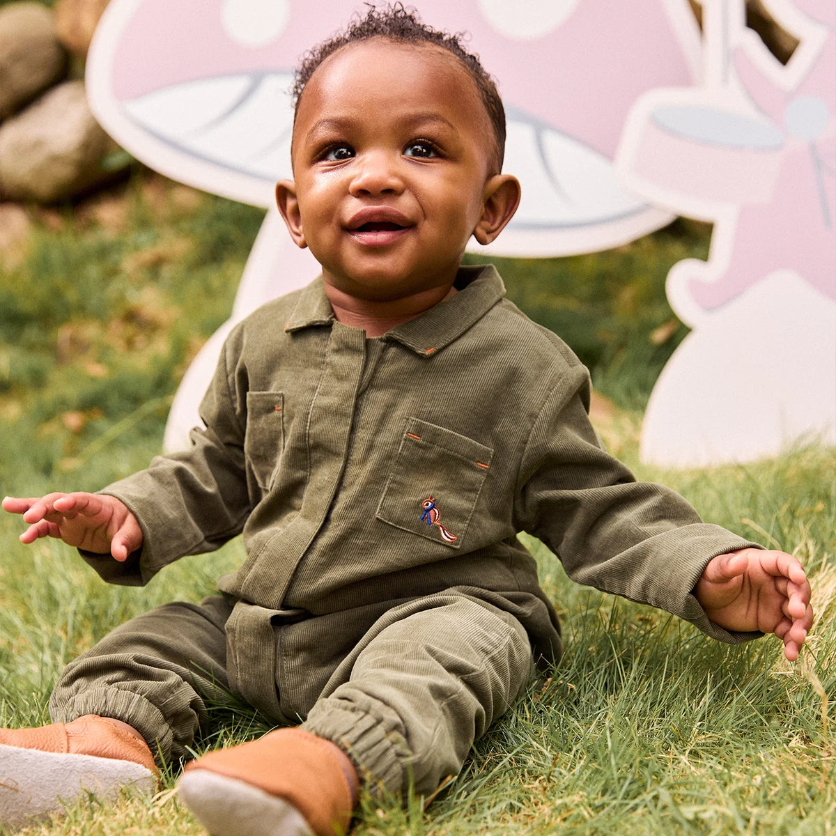 Corduroy Magnetic Romper - Olive