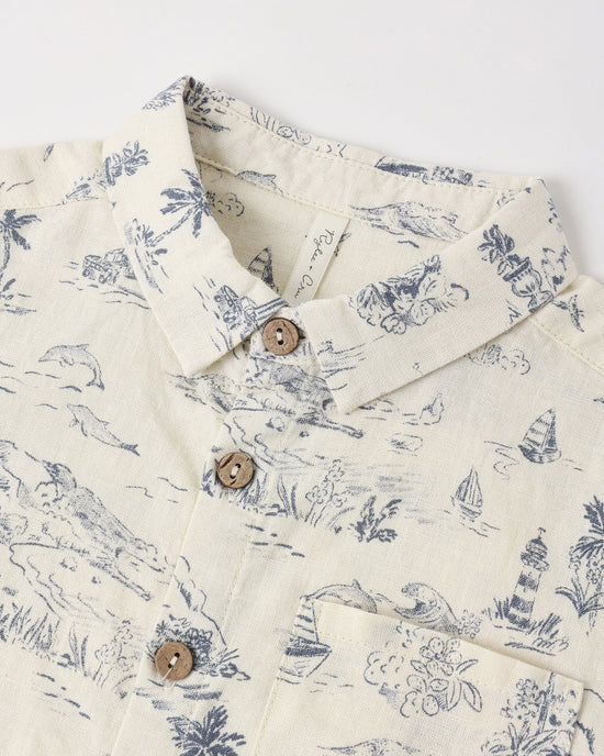 Collared Short Sleeve Shirt - Ocean Toile