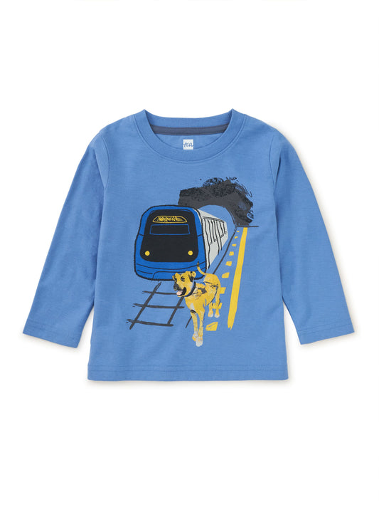 Boji & Train Graphic Tee - Blue Yarrow