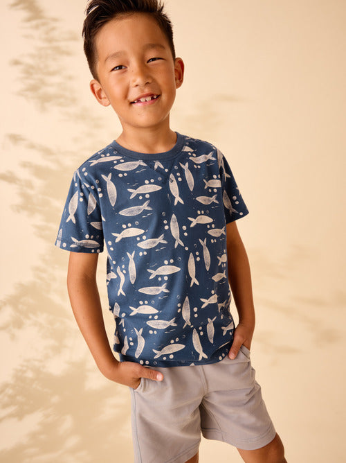 Printed Pocket Tee - Blockprint Sardines