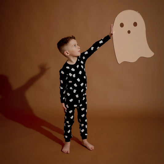 Ghosts Glow in the Dark Print on Black PJ Set