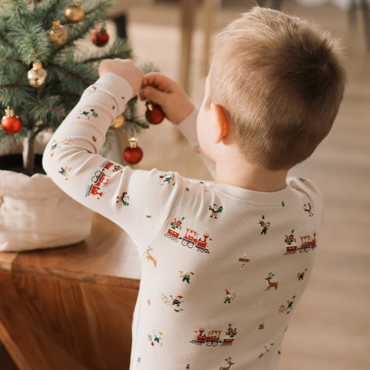 Santa's Workshop Print on Crème - PJ Set