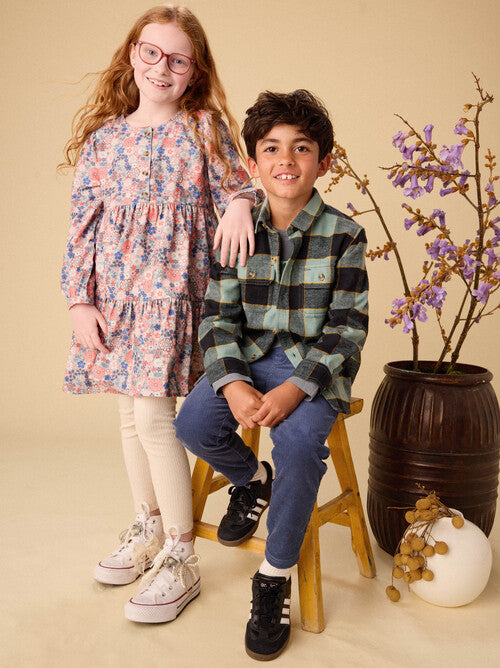 Corduroy Henley  Toddler Shirtdress - Japanese Mini Floral