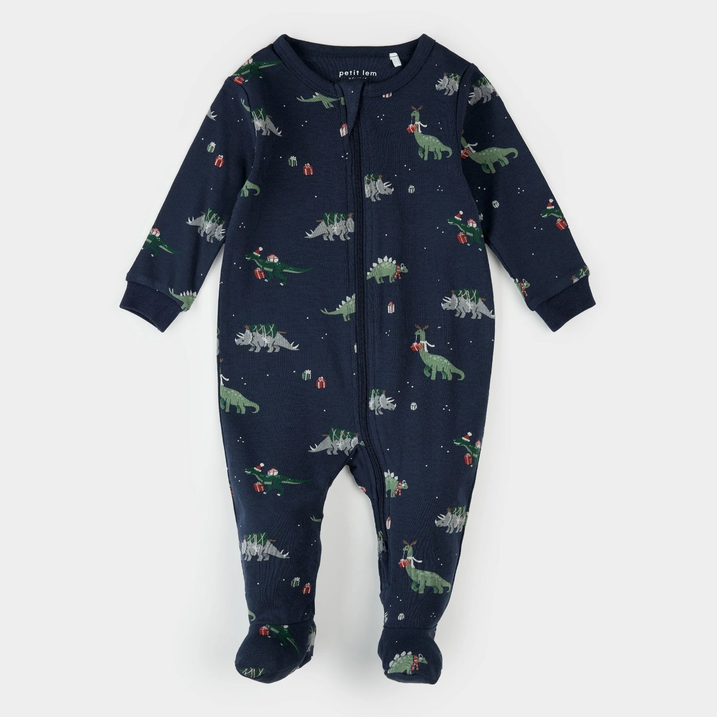 Holiday Dinosaur Print on Navy Sleeper