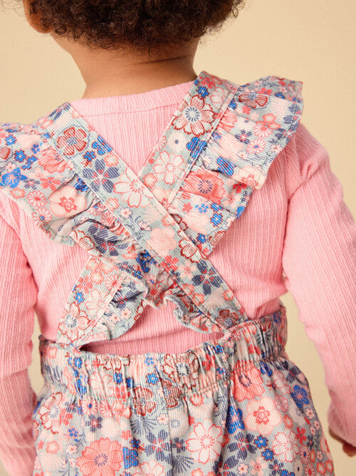 Corduroy Ruffle Baby Overalls - Japanese Mini Floral