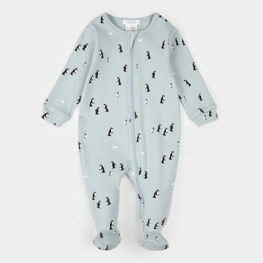 Penguin Print on Pearl Blue Sleeper