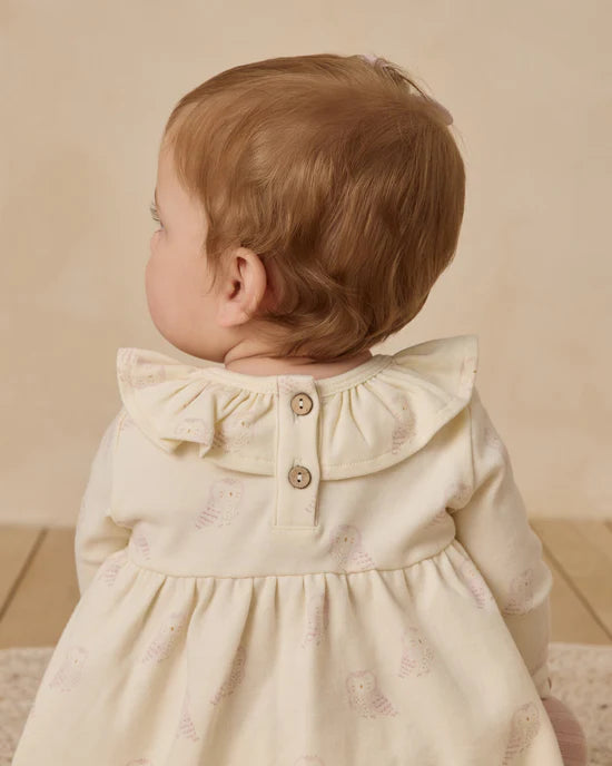 Ruffle Collar Jersey Dress - Snow Owls