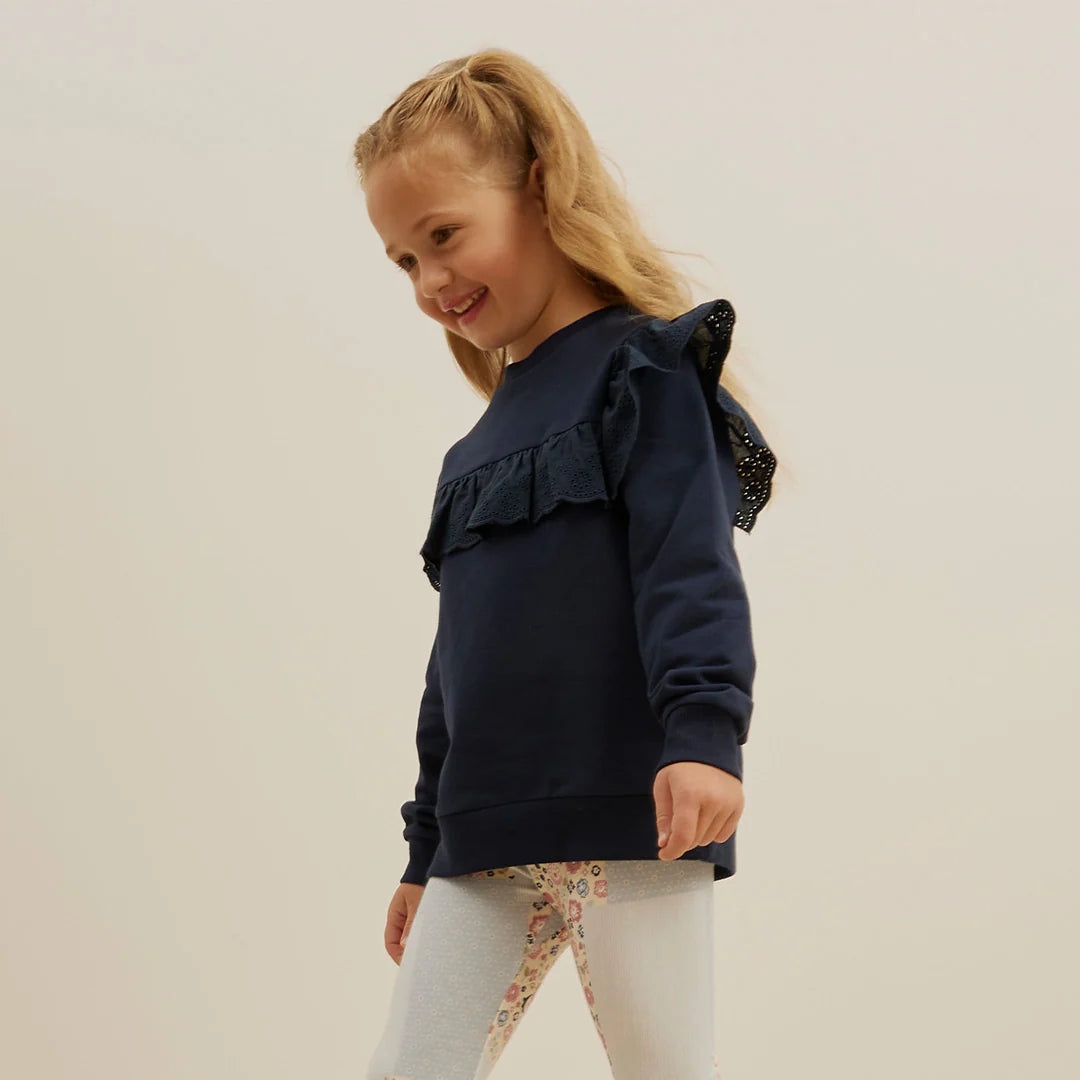 Blue Eyelet Detail Long-Sleeve Top