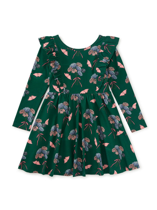 Ruffle Shoulder Ballet Dress-Floral & Butterfly Bouquet
