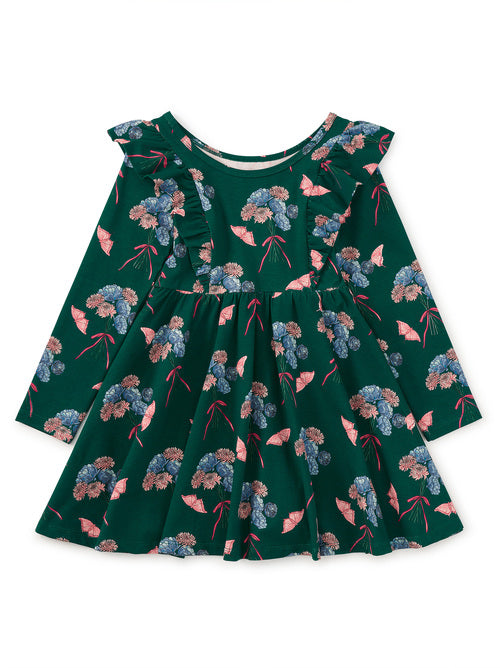 Ruffle Shoulder Ballet Dress-Floral & Butterfly Bouquet