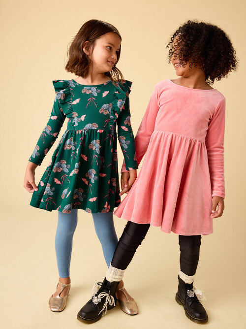 Ruffle Shoulder Ballet Dress-Floral & Butterfly Bouquet