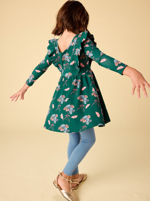 Ruffle Shoulder Ballet Dress-Floral & Butterfly Bouquet