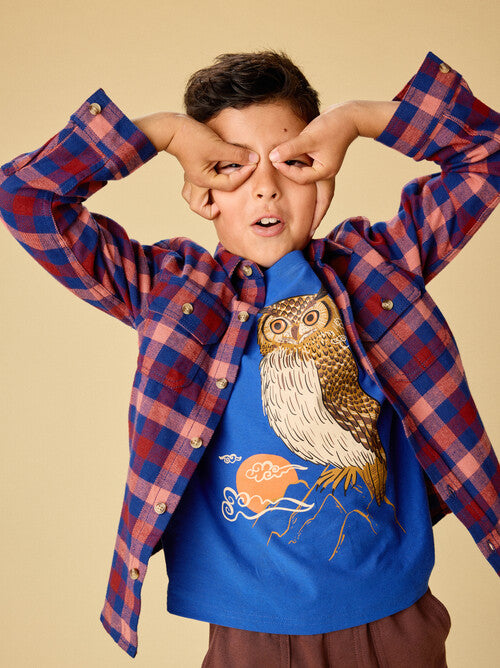 Mountain Owl Toddler Tee-Galactic Blue