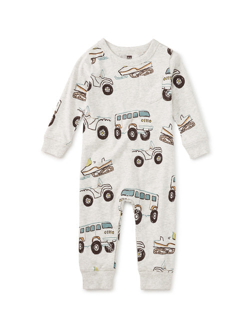 Long Sleeve Pocket Baby Romper -Snow Vehicle