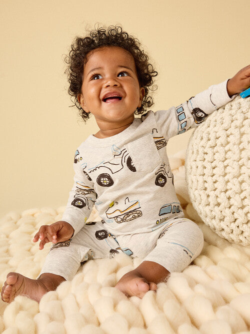 Long Sleeve Pocket Baby Romper -Snow Vehicle