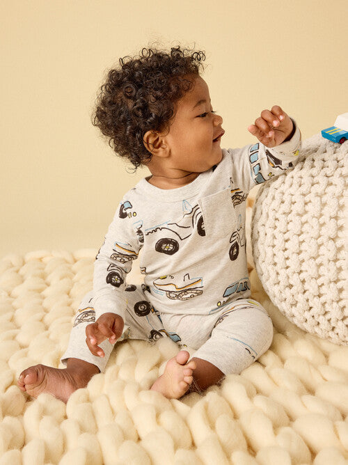 Long Sleeve Pocket Baby Romper -Snow Vehicle