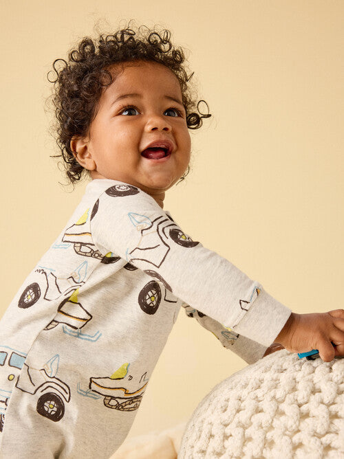 Long Sleeve Pocket Baby Romper -Snow Vehicle