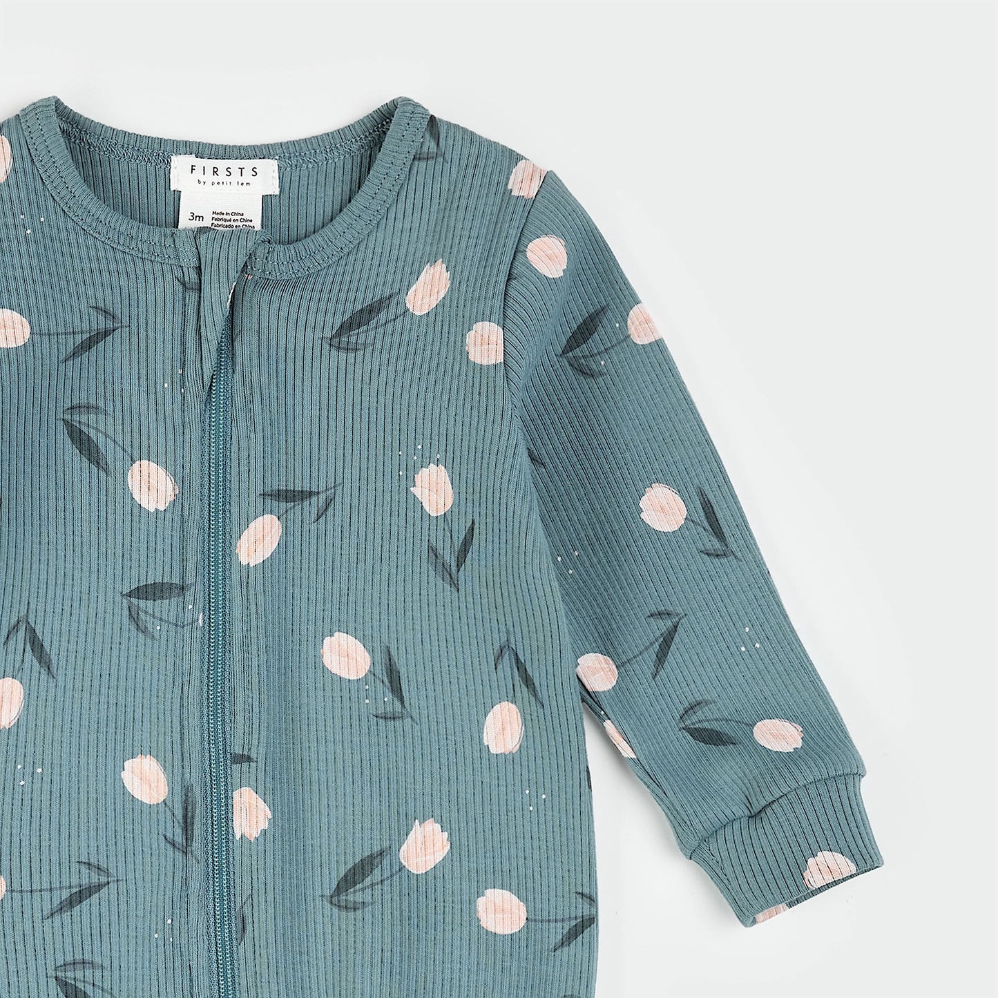 Tulips Print On Sea Blue Ribbed Sleeper