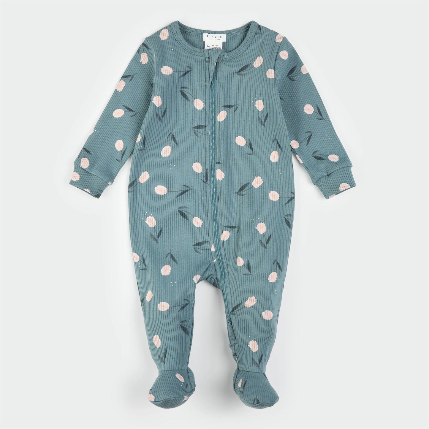 Tulips Print On Sea Blue Ribbed Sleeper