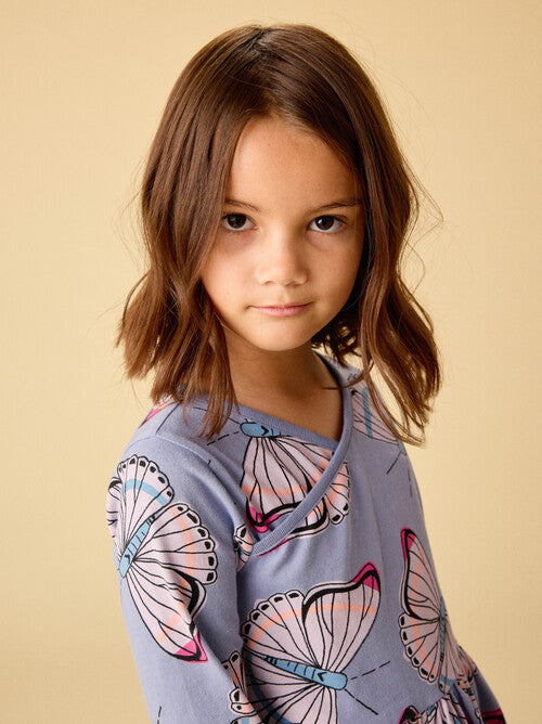 Baby Long Sleeve Wrap Neck Dress - Butterfly Dance
