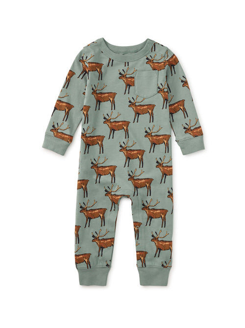 Long Sleeve Pocket Baby Romper-Painted Deer