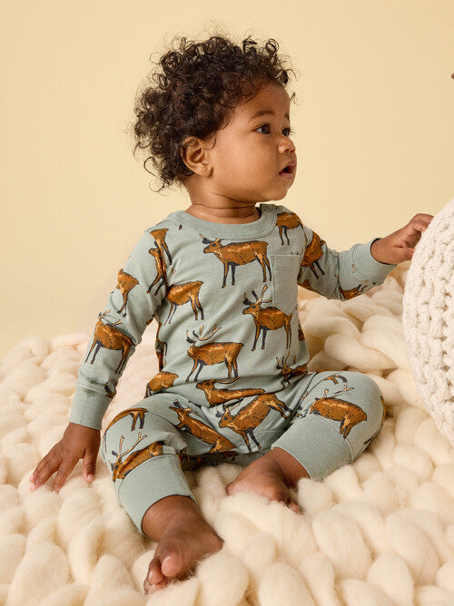 Long Sleeve Pocket Baby Romper-Painted Deer