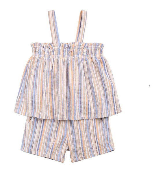Knit Tank Top and Short Set - Orange Stripes