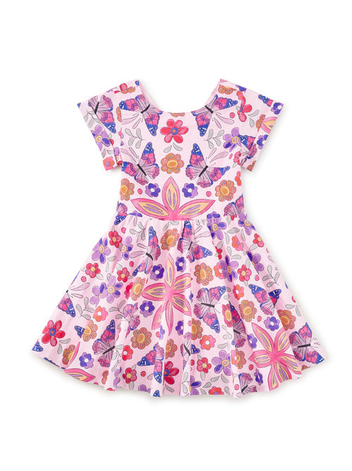 Button Back Skirted Dress - Butterfly Tile