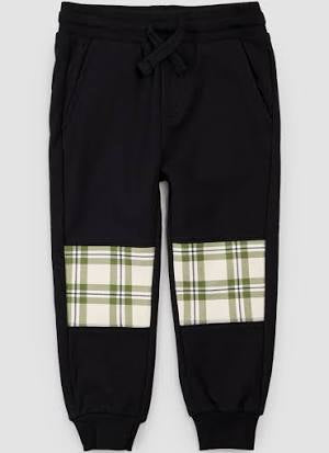 Pant Knit- Black-Plaid Patched Black Joggers (25FMW10B01-K-BLK-2)