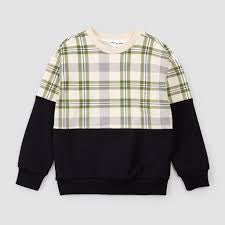 Toddler Top Knit -Plaid Color-Blocked Sweatshirt-Black (25FMW10T01-K)