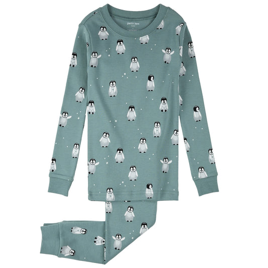 Toddler PJ Set - Baby Penguin Print on Teal PJ Set -Turquoise