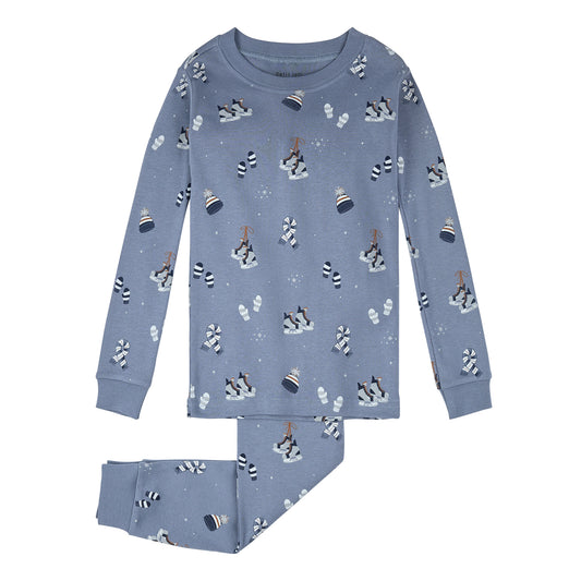 Toddler PJ Set -Cozy Winter Accessories Print on Blue PJ Set-Blue