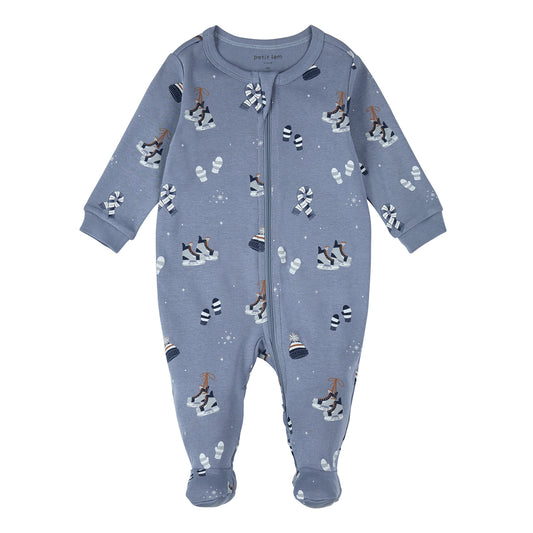 Footed Sleeper Knit-Cozy Winter Accessories Print on Blue Sleeper