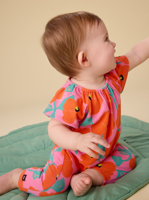 Tulip Sleeve Baby Romper - Poppy Poppies