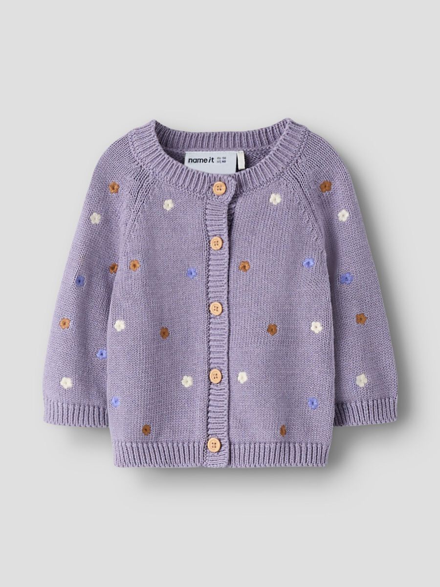 Organic Cotton Knit Cardigan - Lavender Grey - Name it