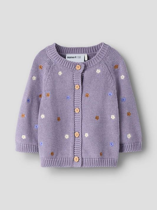 Organic Cotton Knit Cardigan - Lavender Grey - Name it