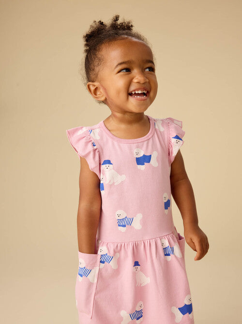 Flutter Sleeve Pocket Toddler Dress - Spanish Water Dog