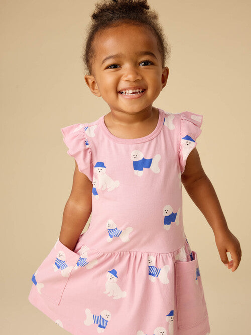 Flutter Sleeve Pocket Toddler Dress - Spanish Water Dog