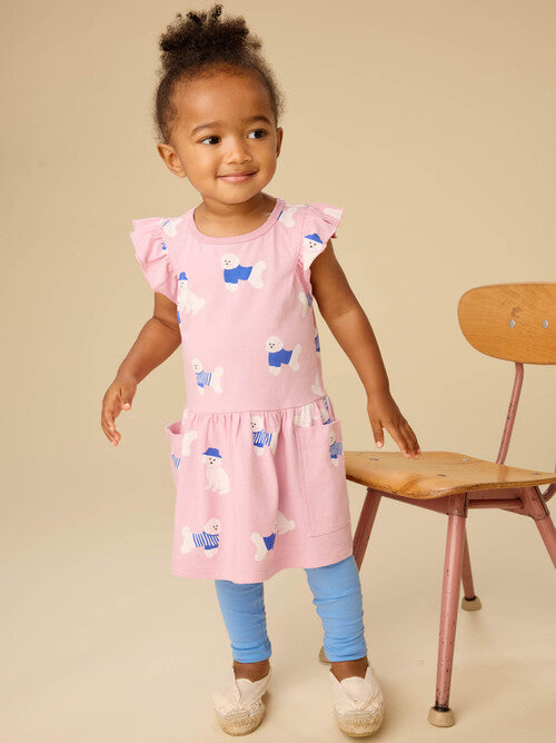 Flutter Sleeve Pocket Toddler Dress - Spanish Water Dog