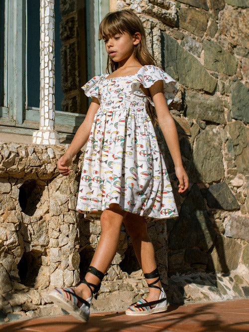 Flutter Sleeve Smocked Dress