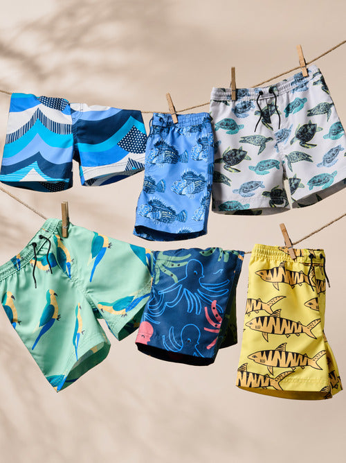 Mid - Length Swim Trunks - Sketched Octopus
