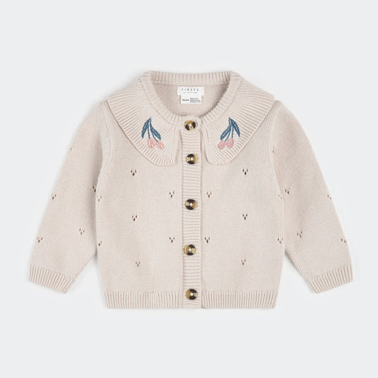 Creme Pointelle Knit Cardigan